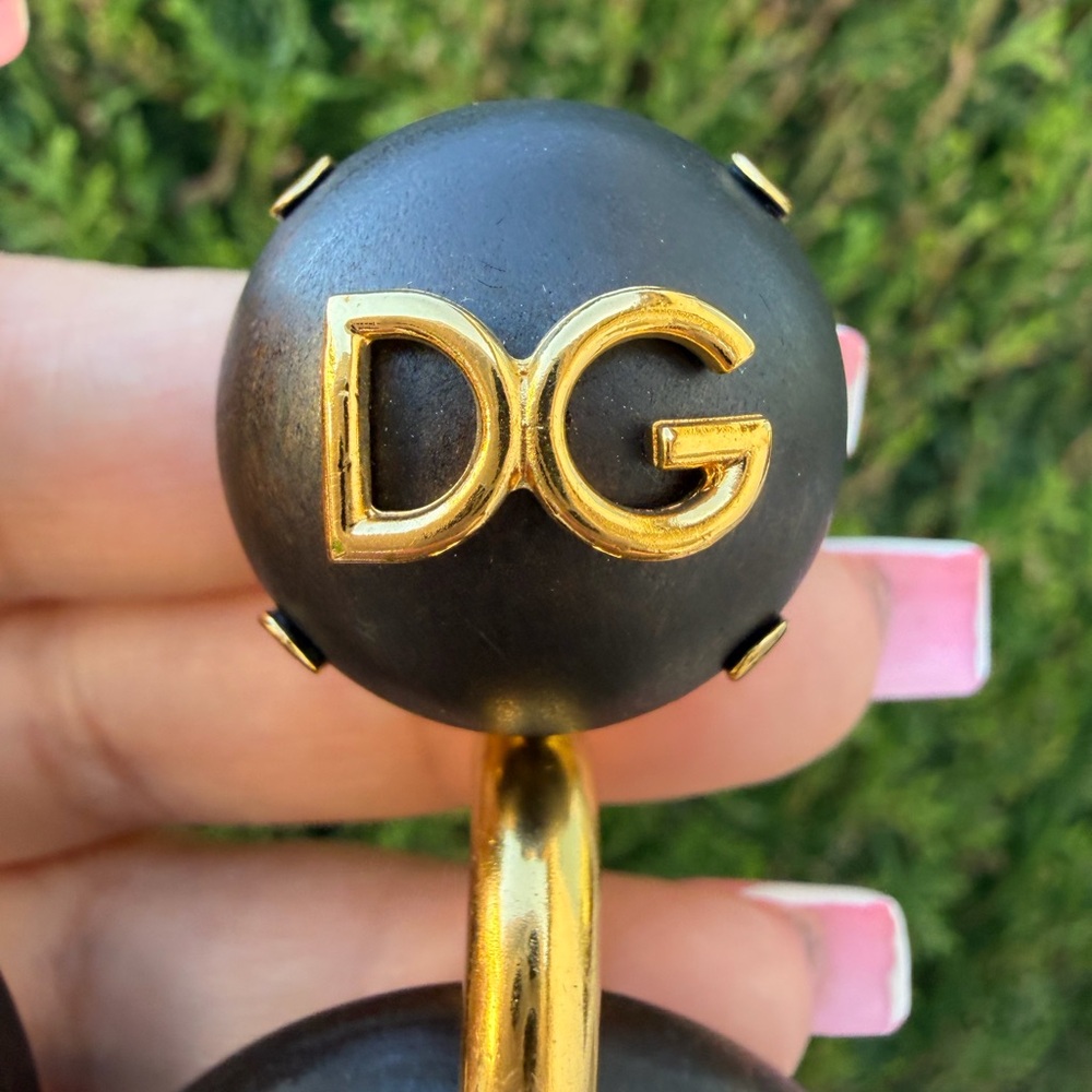 #251 Dolce & Gabbana Wood Drop Hoop Earrings - Picture 5 of 13
